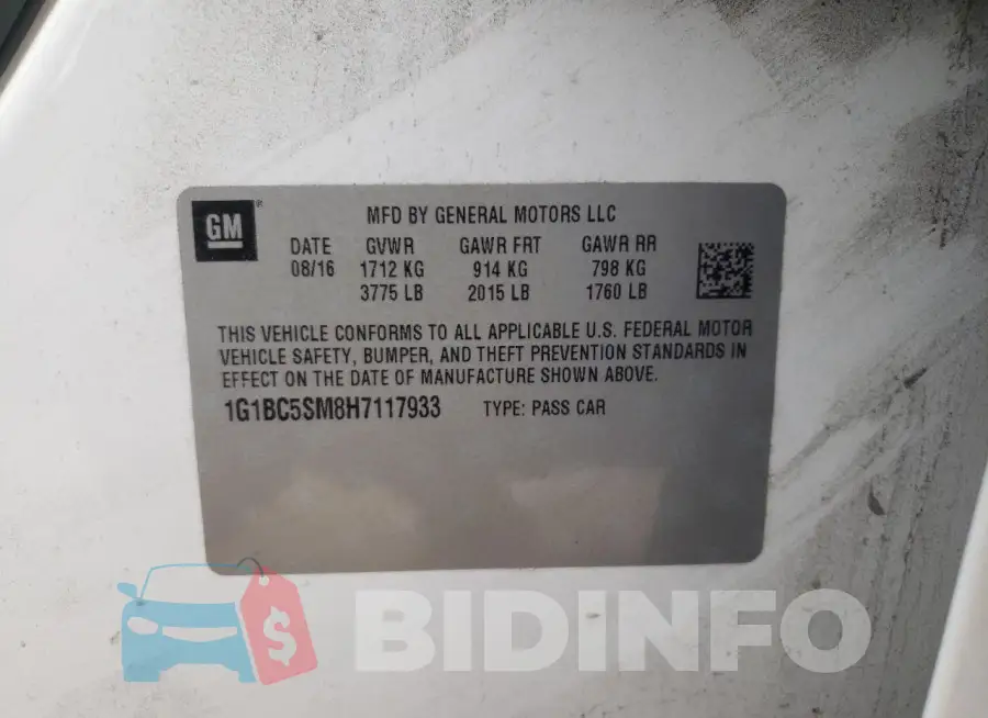 1G1BC5SM8H7117933 Photo# 12