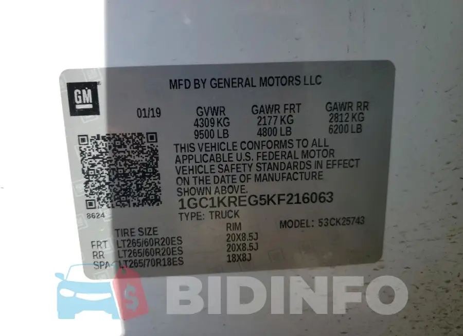 1GC1KREG5KF216063 Photo# 13