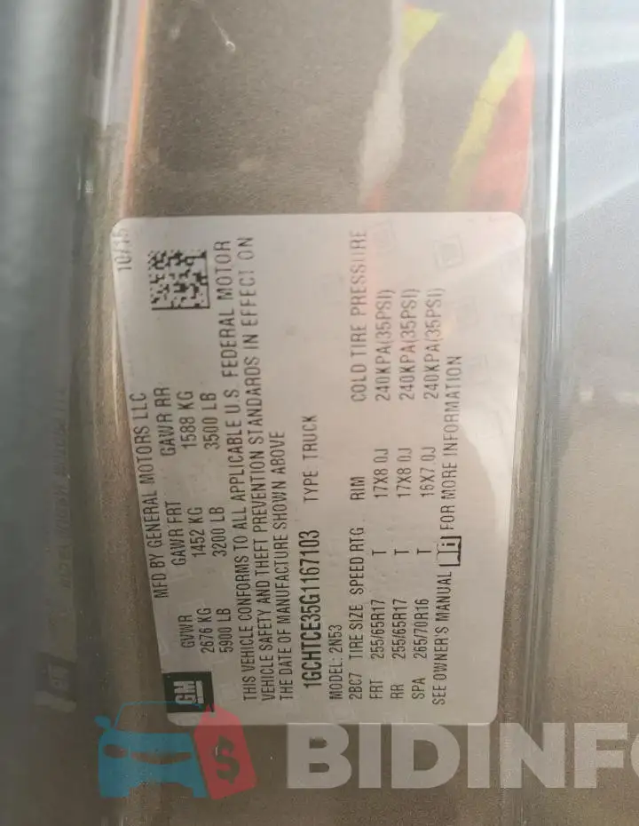1GCHTCE35G1167103 Photo# 12