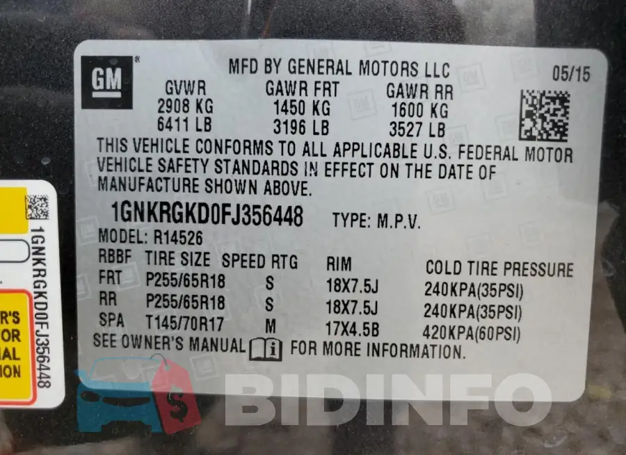1GNKRGKD0FJ356448 Photo# 13