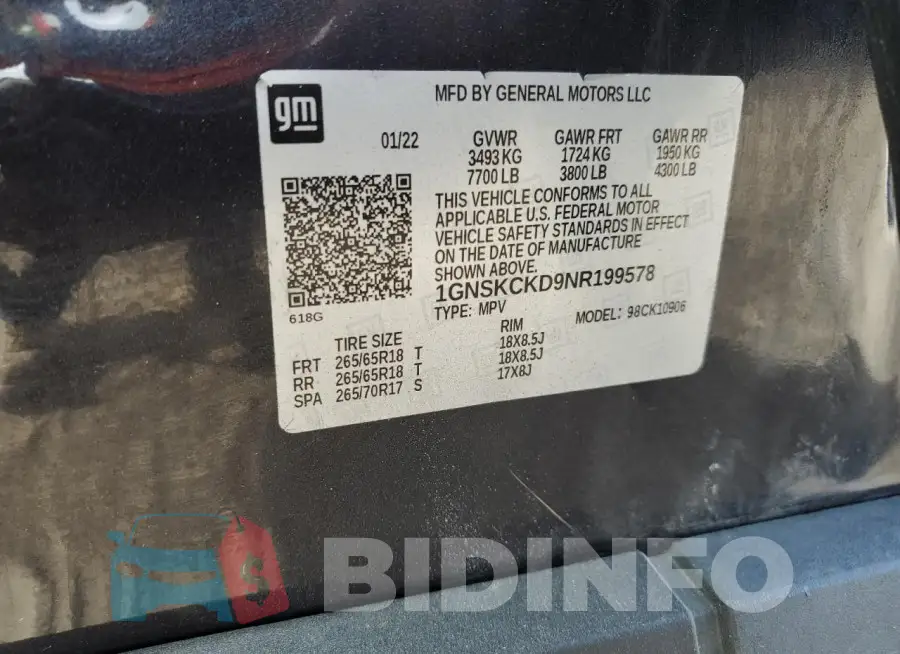 1GNSKCKD9NR199578 Photo# 13