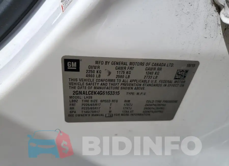 2GNALCEK4G6163315 Photo# 12