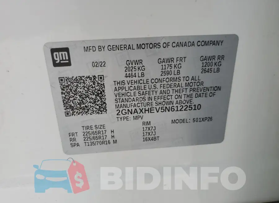 2GNAXHEV5N6122510 Photo# 14