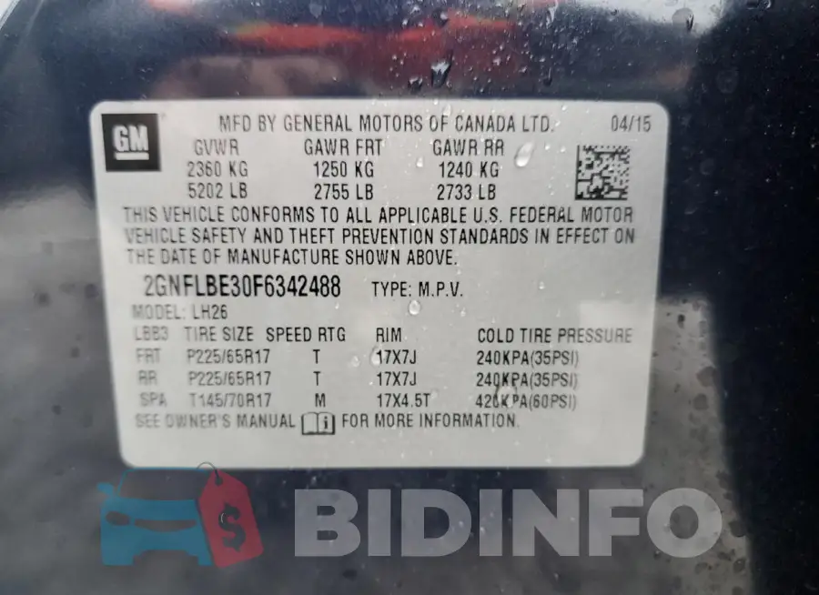 2GNFLBE30F6342488 Photo# 12
