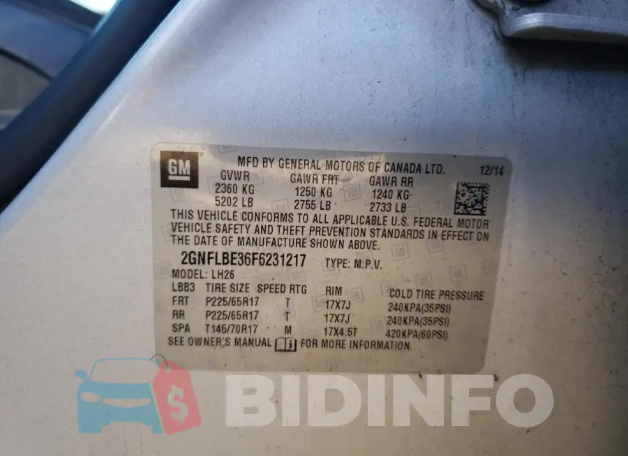 2GNFLBE36F6231217 Photo# 13