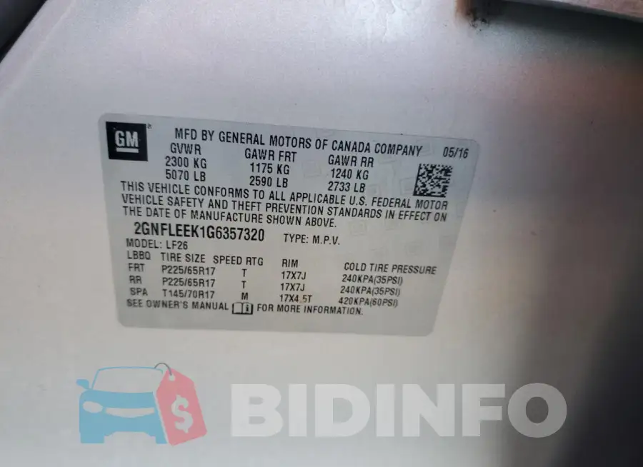 2GNFLEEK1G6357320 Photo# 14