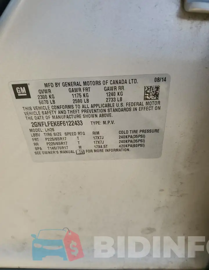 2GNFLFEK6F6122433 Photo# 13