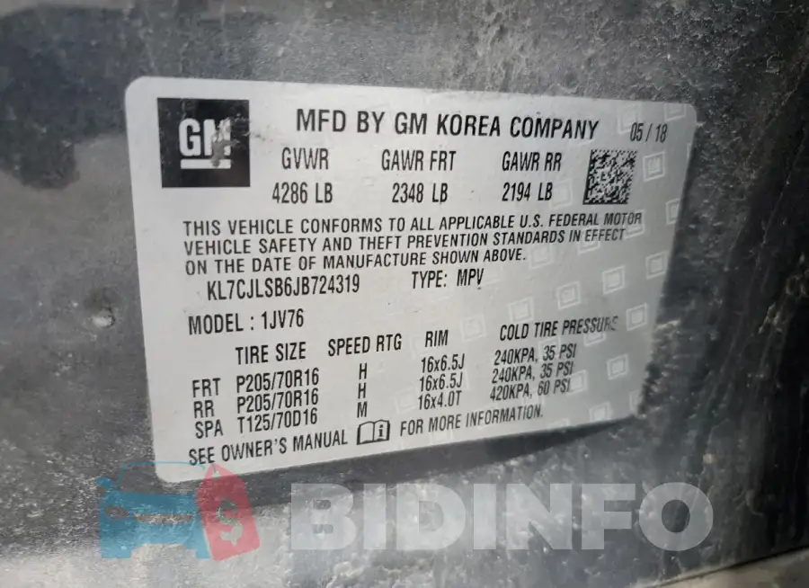 KL7CJLSB6JB724319 Photo# 13