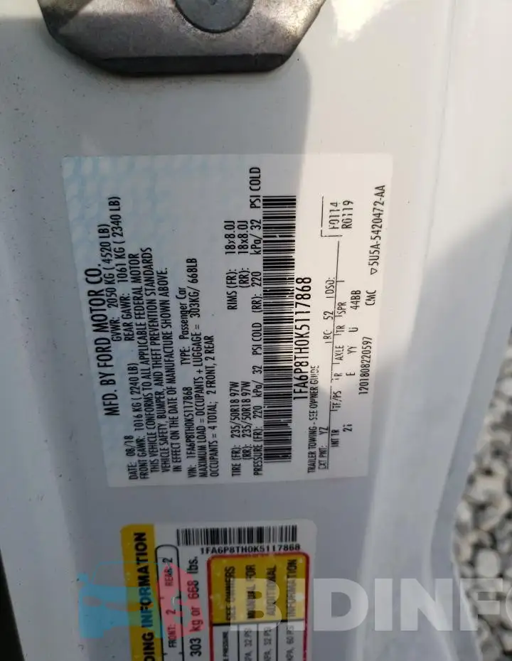 1FA6P8TH0K5117868 Photo# 12