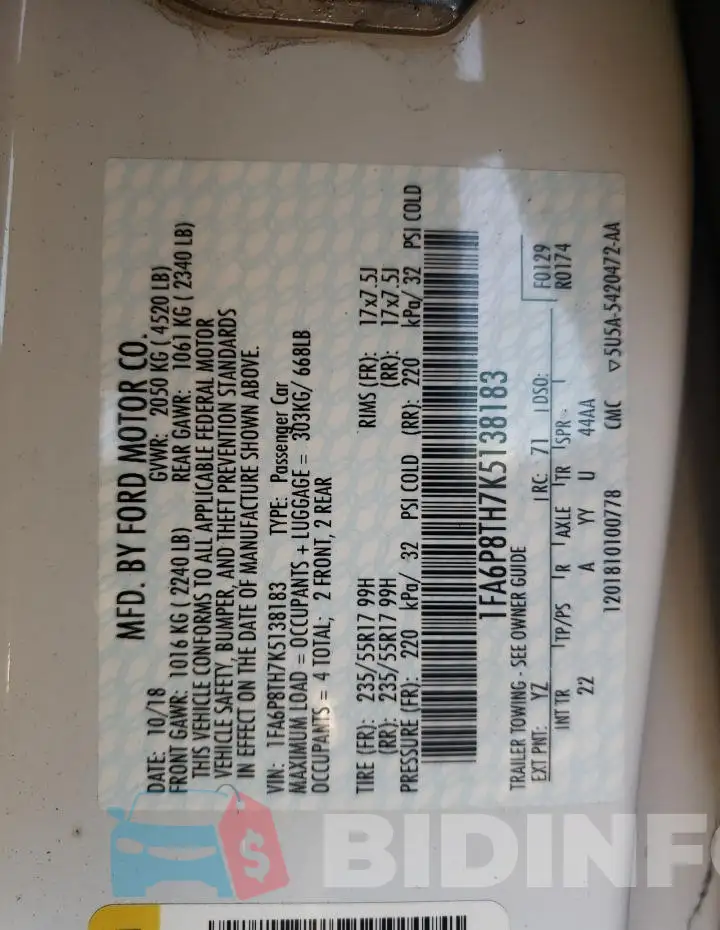 1FA6P8TH7K5138183 Photo# 13