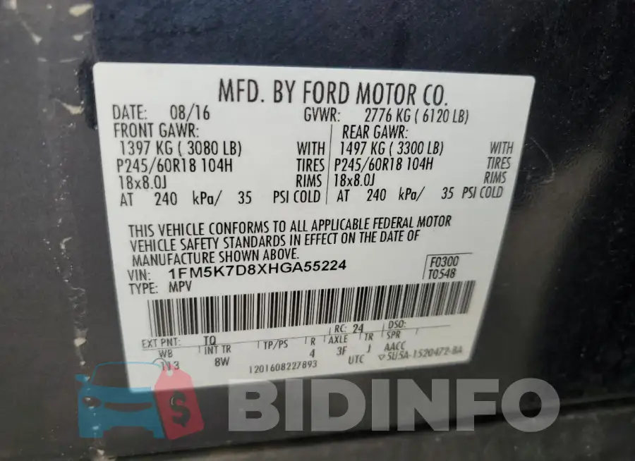 1FM5K7D8XHGA55224 Photo# 14
