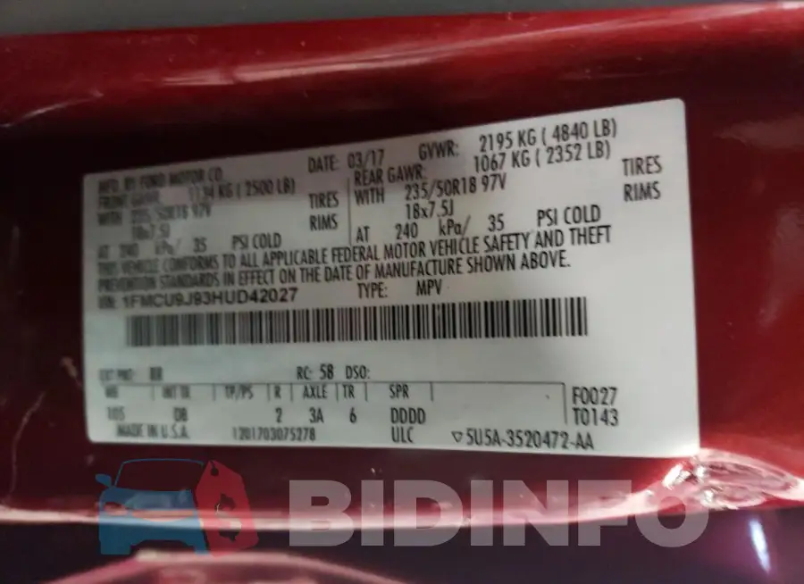 1FMCU9J93HUD42027 Photo# 13