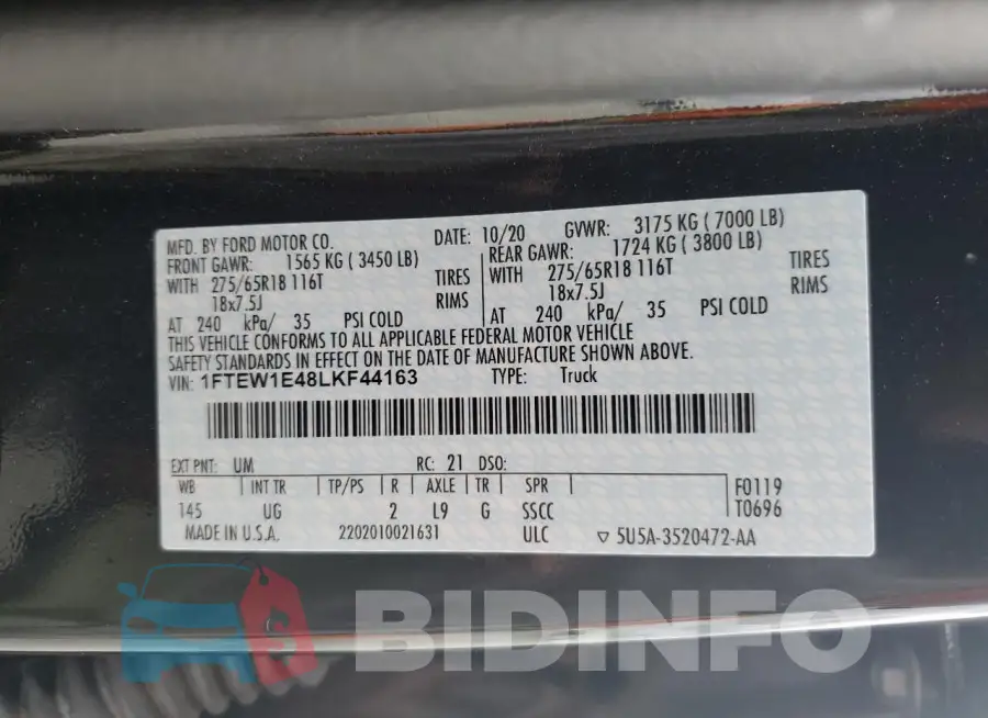 1FTEW1E48LKF44163 Photo# 13