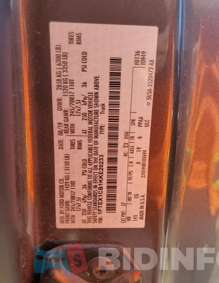 1FTEX1CB1KKE20233 Photo# 12