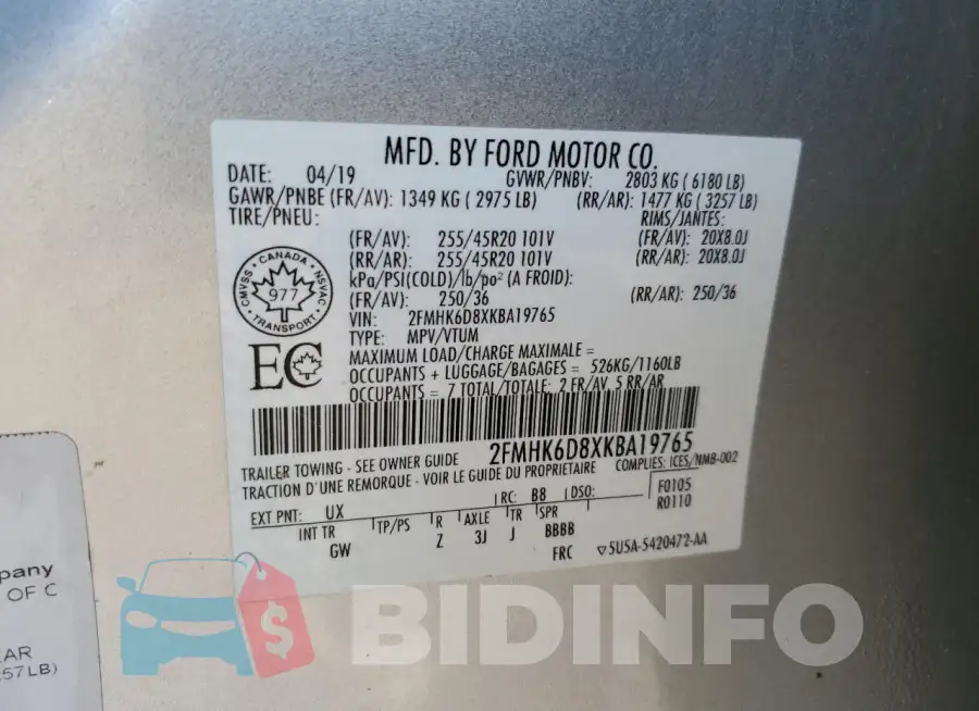 2FMHK6D8XKBA19765 Photo# 13