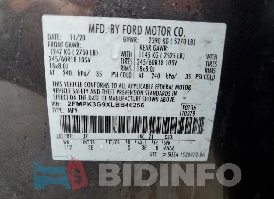 2FMPK3G9XLBB46256 Photo# 14