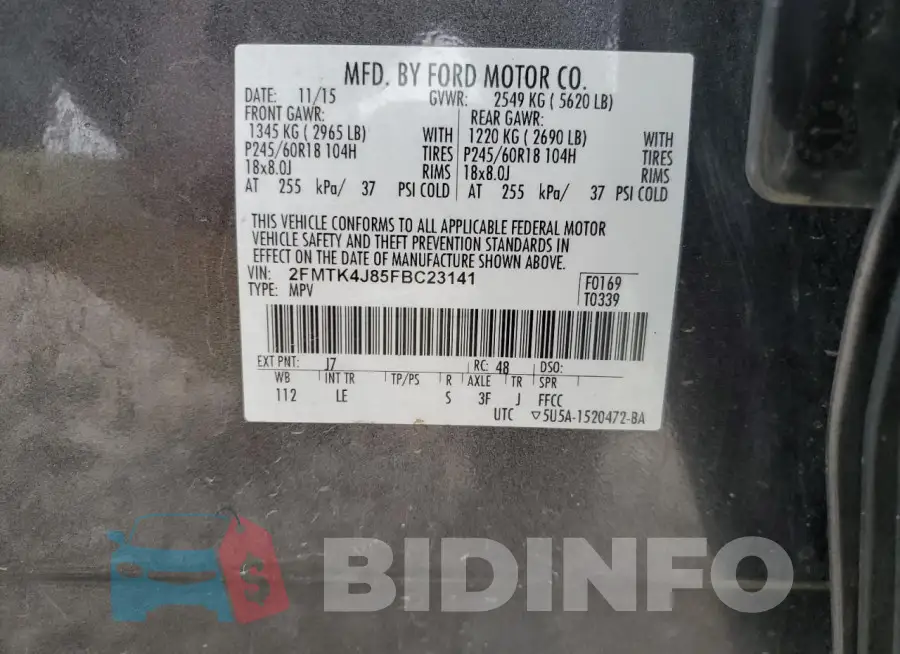 2FMTK4J85FBC23141 Photo# 12