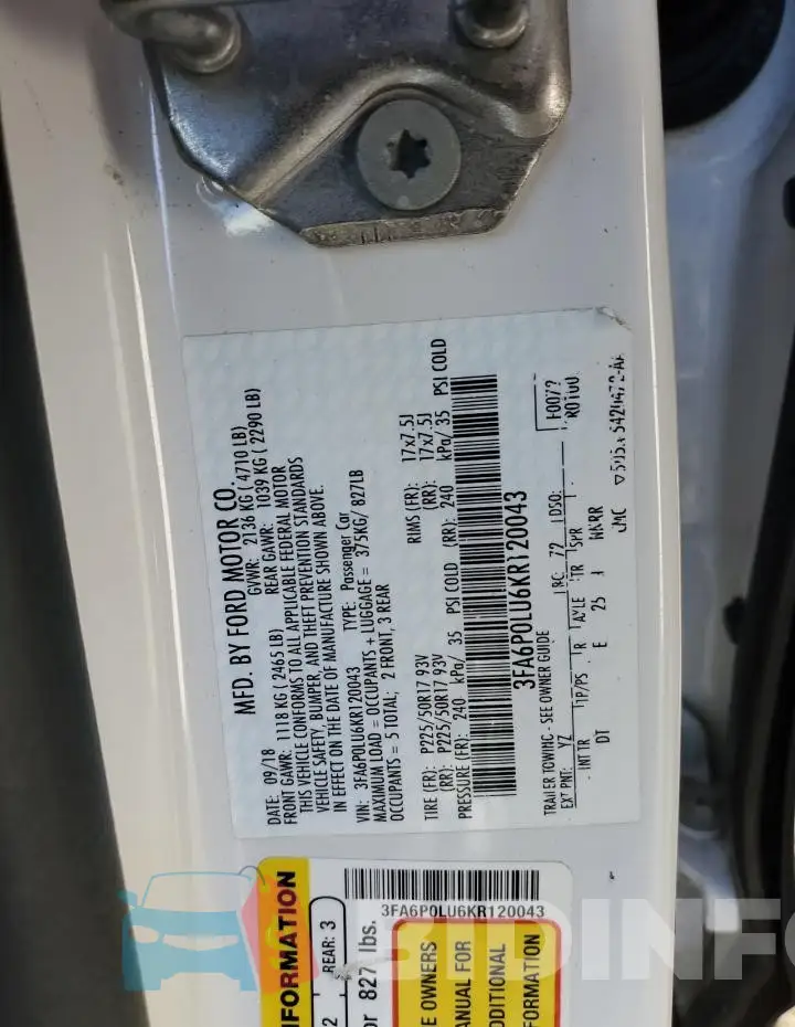 3FA6P0LU6KR120043 Photo# 12