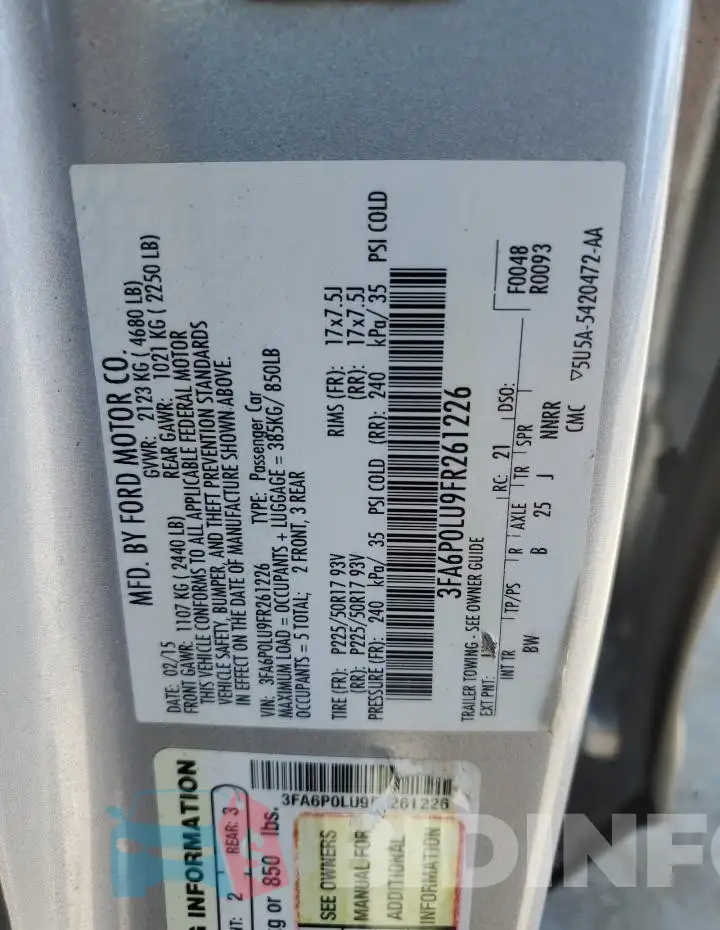 3FA6P0LU9FR261226 Photo# 12