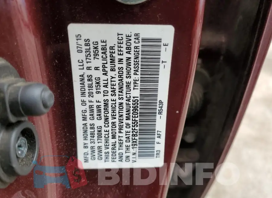 19XFB2F55FE096551 Photo# 12
