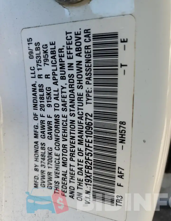 19XFB2F57FE109672 Photo# 12