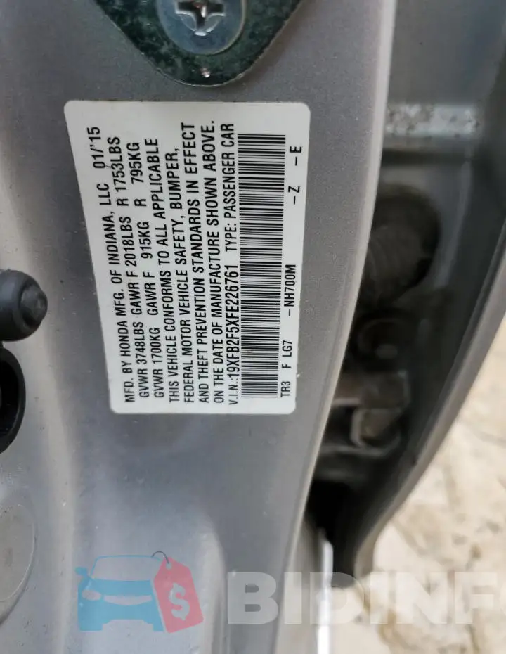 19XFB2F5XFE226761 Photo# 12