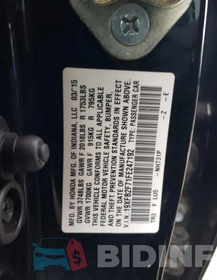 19XFB2F71FE247192 Photo# 12
