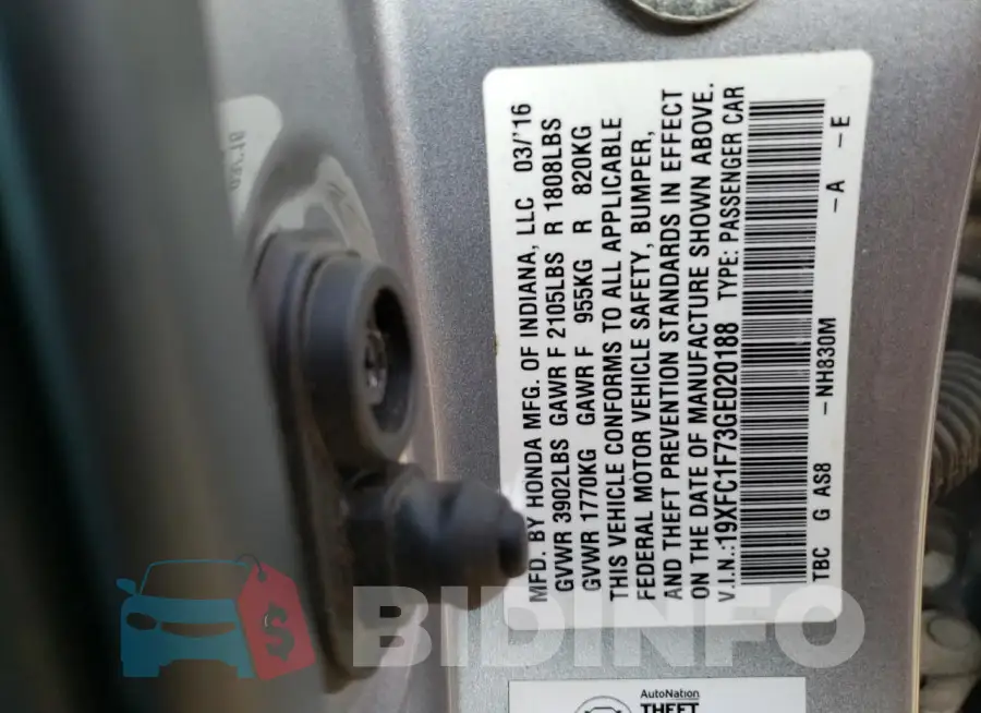 19XFC1F73GE020188 Photo# 12