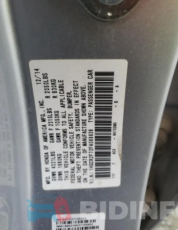 1HGCR2F72FA089836 Photo# 12
