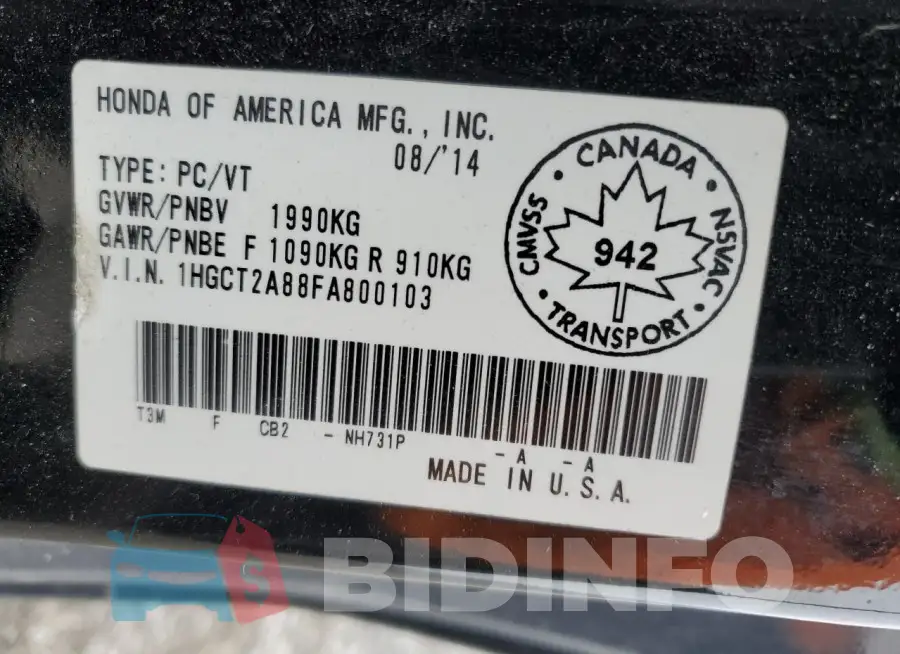 1HGCT2A88FA800103 Photo# 12