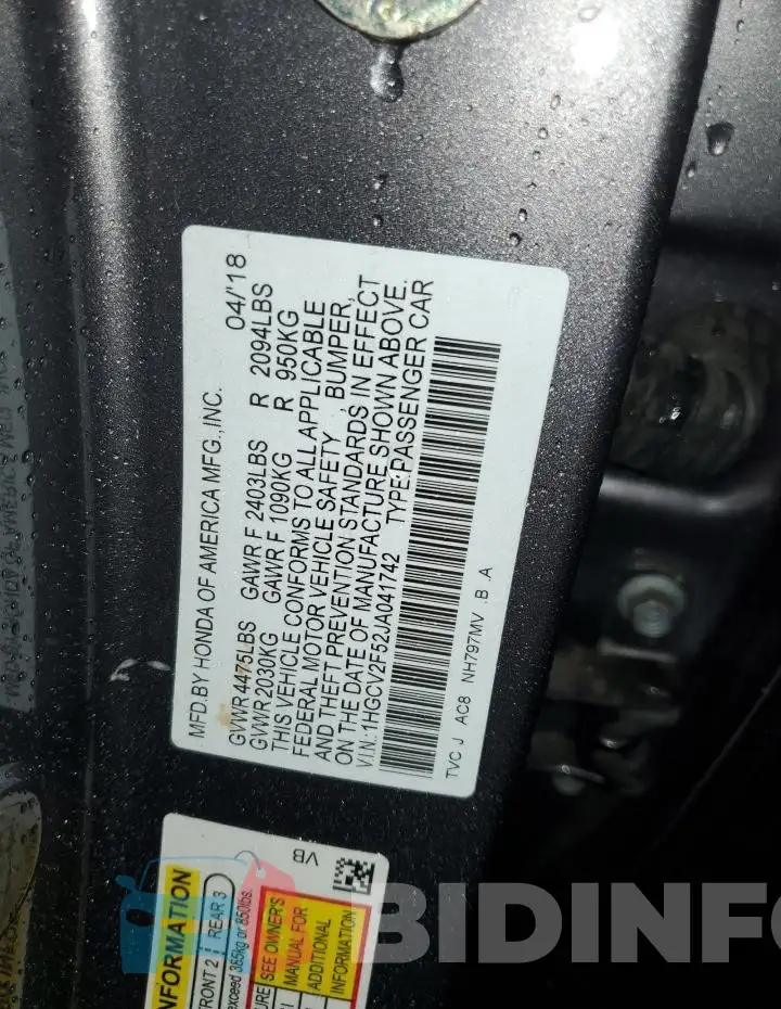 1HGCV2F52JA041742 Photo# 12