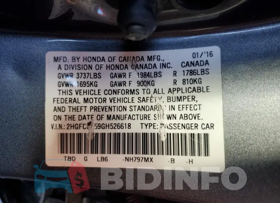 2HGFC2F59GH526618 Photo# 12
