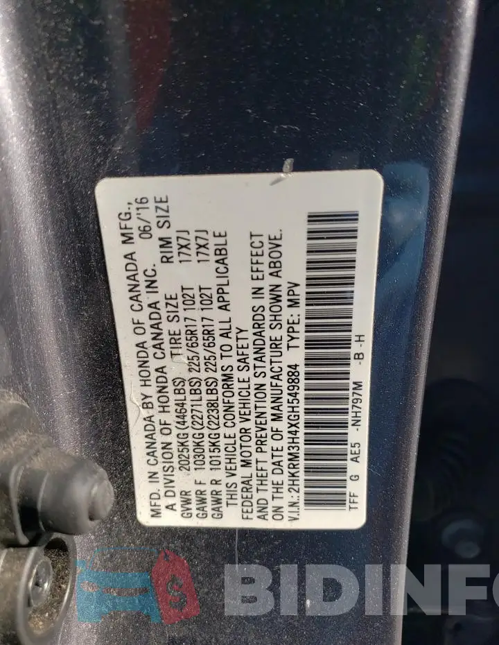 2HKRM3H4XGH549884 Photo# 13
