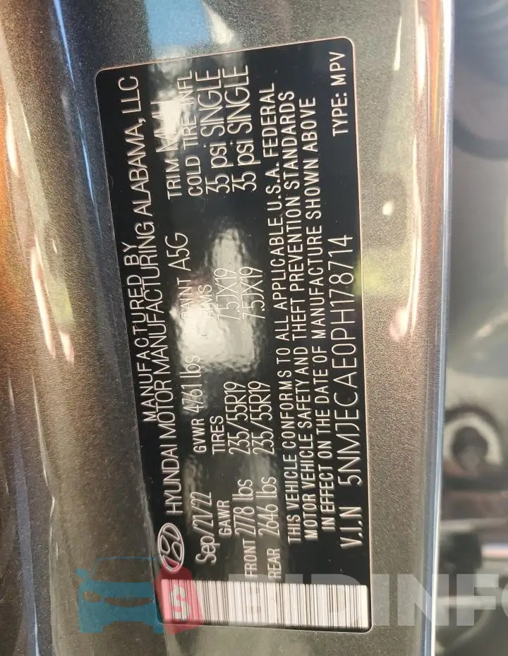 5NMJECAE0PH178714 Photo# 13