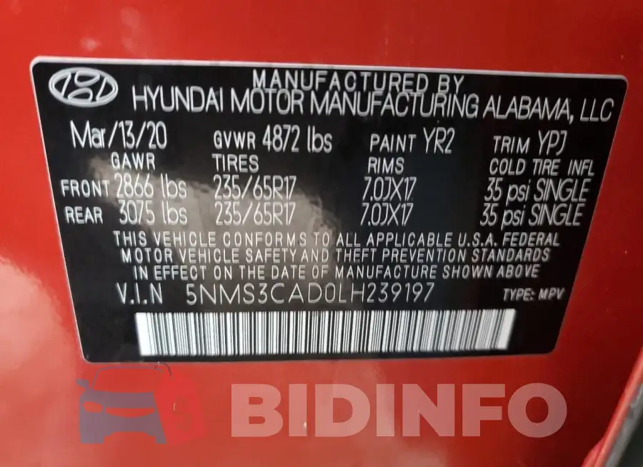 5NMS3CAD0LH239197 Photo# 12