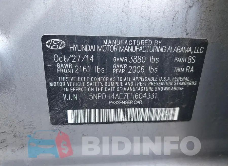 5NPDH4AE7FH604331 Photo# 12