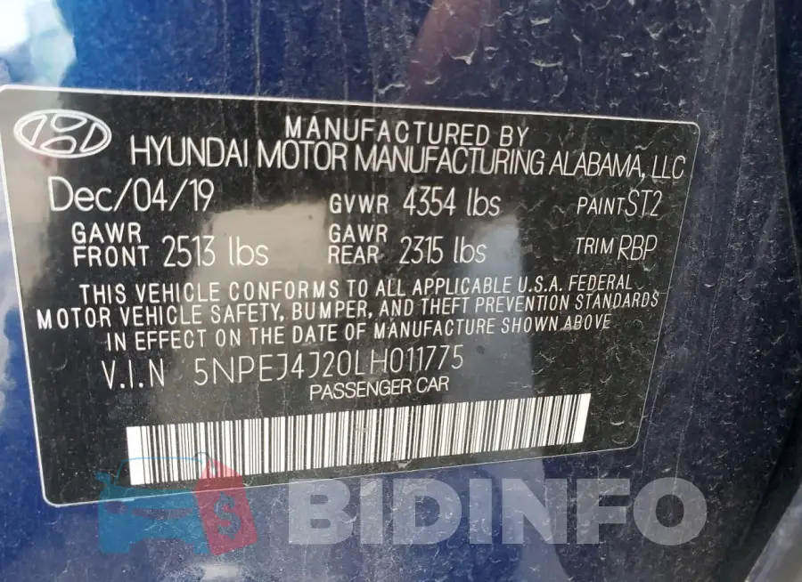 5NPEJ4J20LH011775 Photo# 12