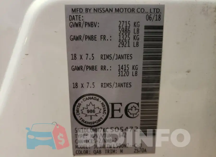 5N1DL0MM7KC505472 Photo# 14