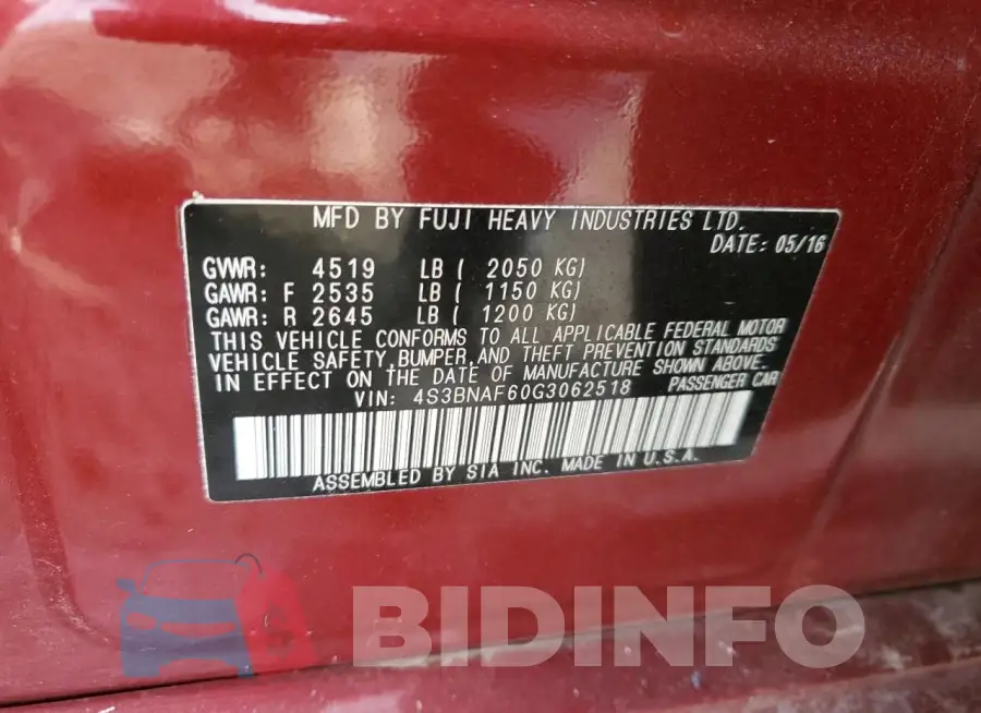 4S3BNAF60G3062518 Photo# 12