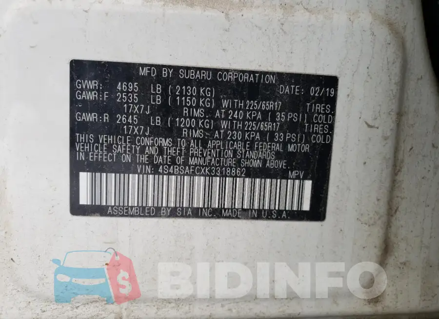 4S4BSAFCXK3318862 Photo# 12