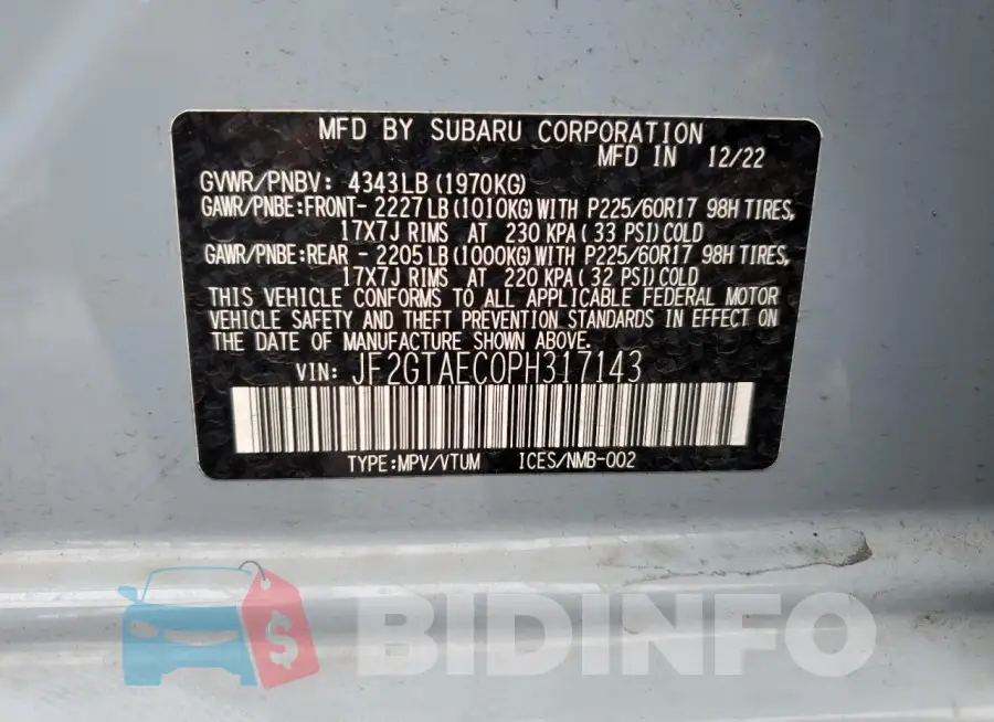 JF2GTAEC0PH317143 Photo# 13