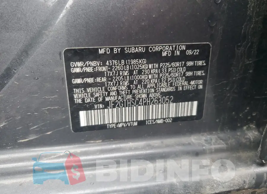 JF2GTHSC4PH263052 Photo# 12