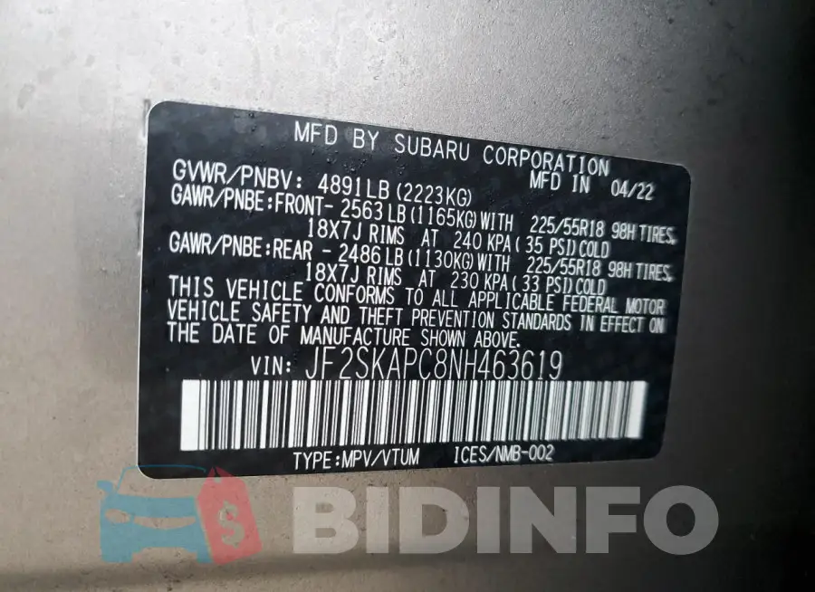 JF2SKAPC8NH463619 Photo# 13