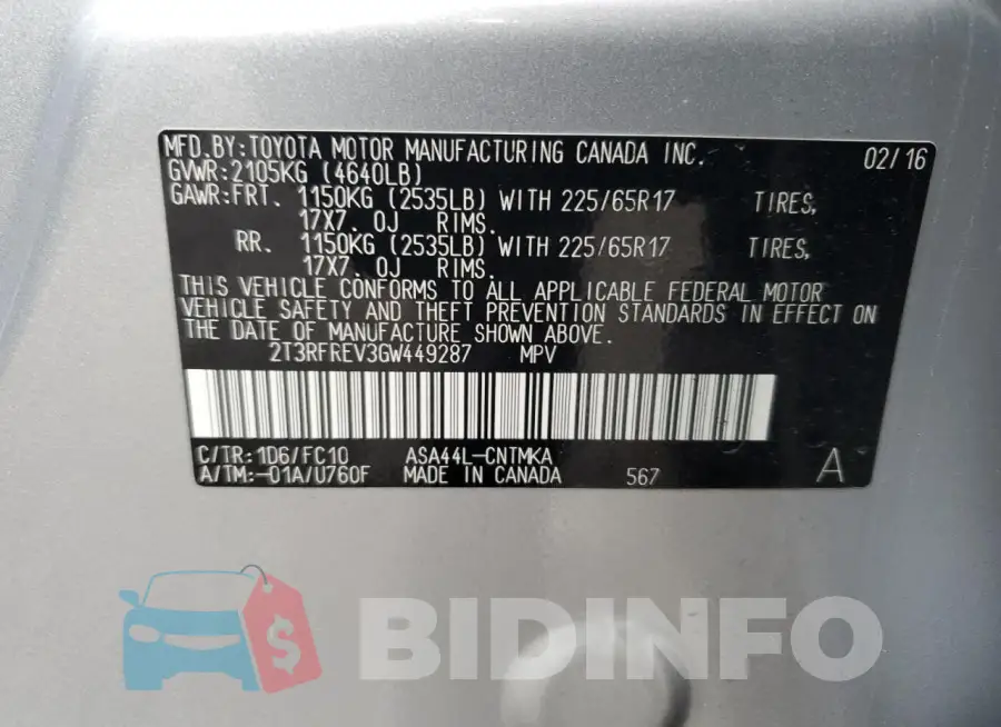 2T3RFREV3GW449287 Photo# 13