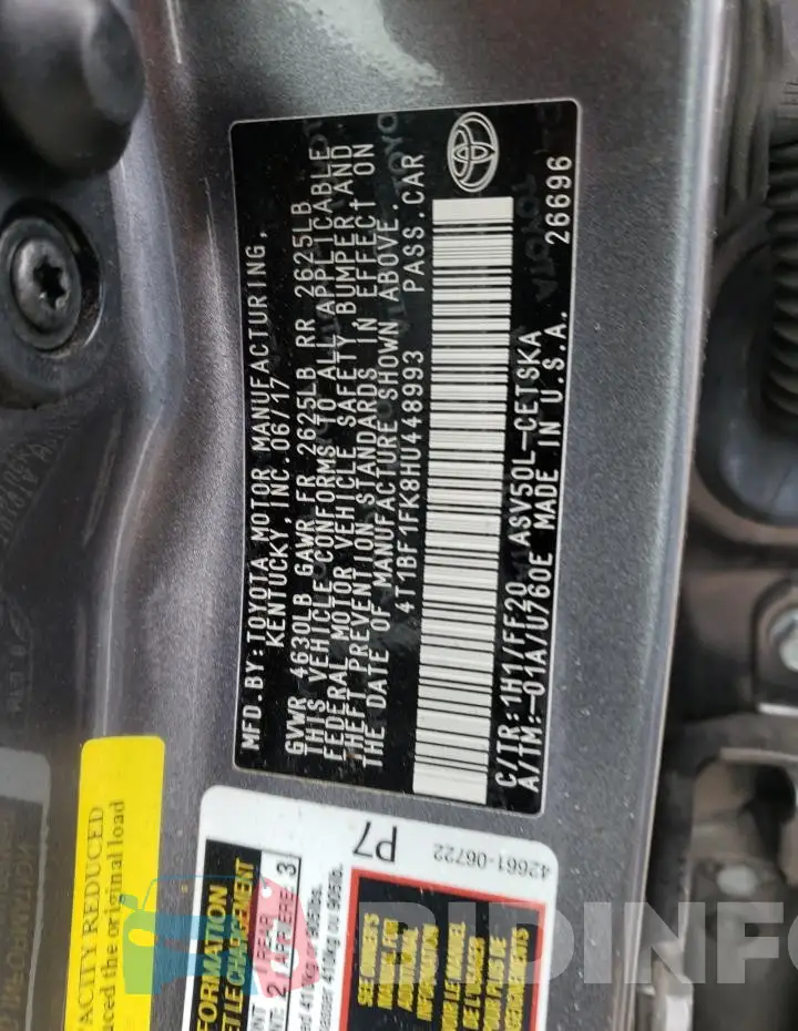 4T1BF1FK8HU448993 Photo# 12