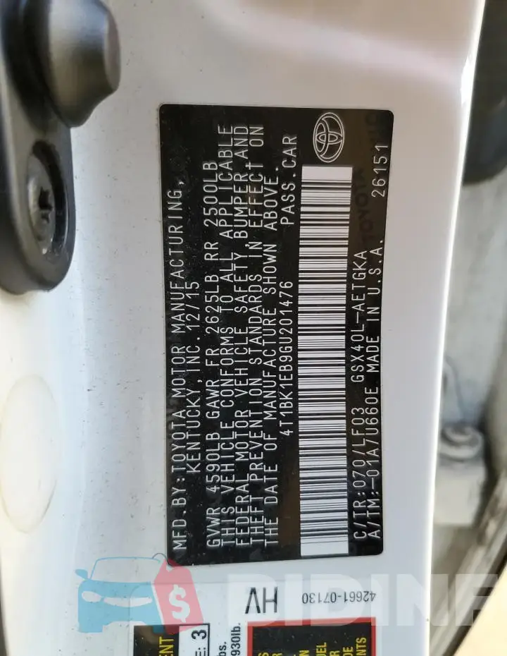 4T1BK1EB9GU201476 Photo# 12