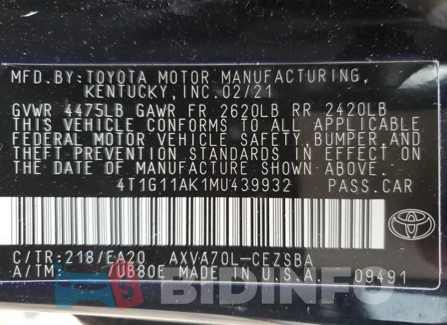 4T1G11AK1MU439932 Photo# 13