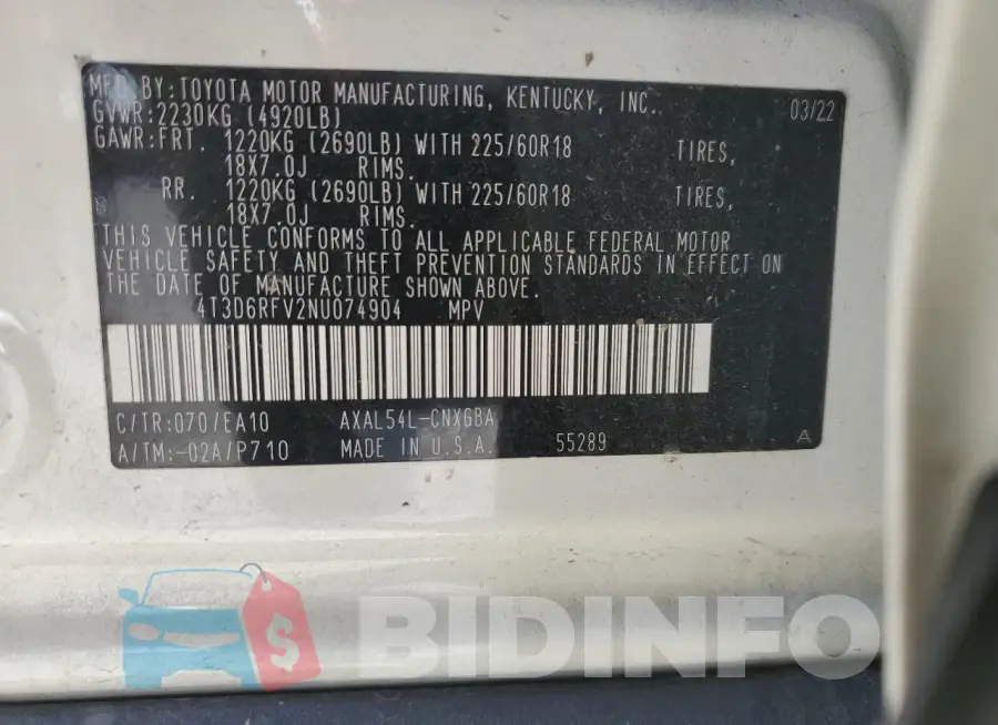 4T3D6RFV2NU074904 Photo# 12