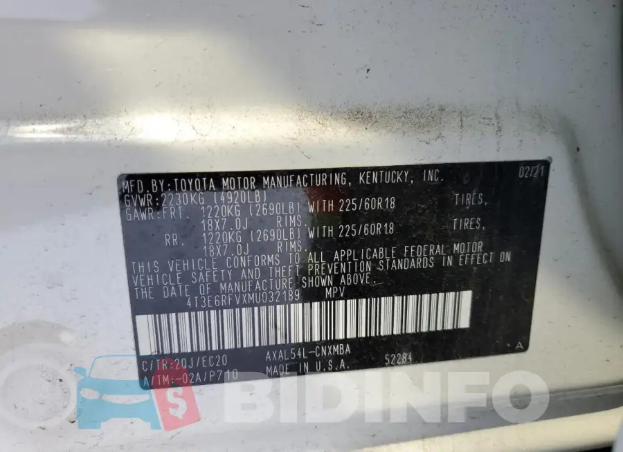 4T3E6RFVXMU032189 Photo# 13
