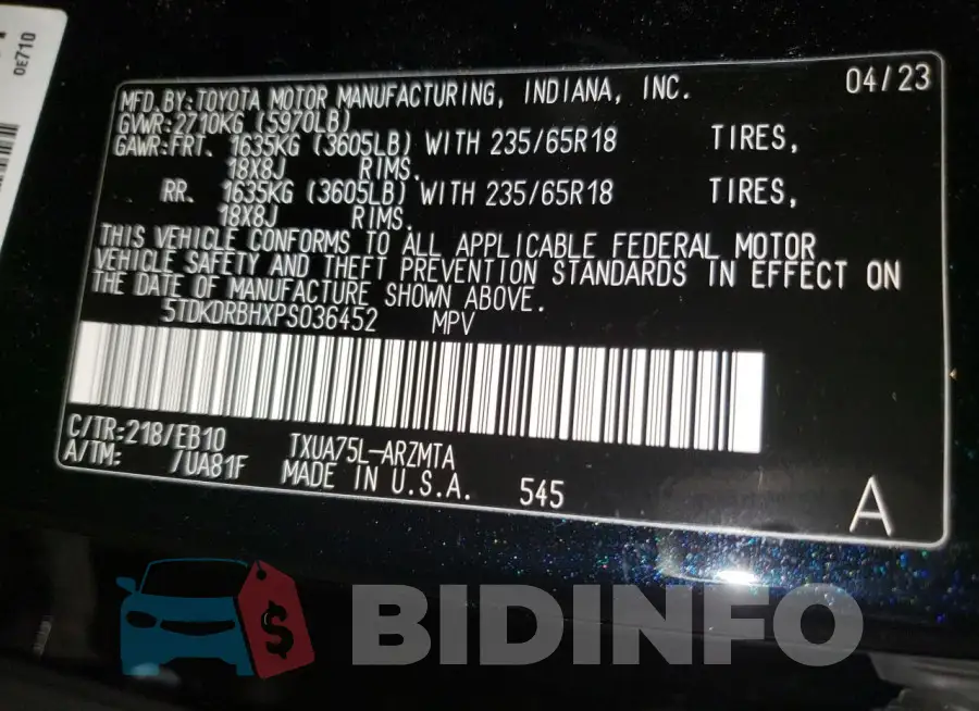 5TDKDRBHXPS036452 Photo# 12